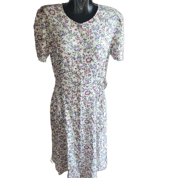 Vintage 90's Floral Print Short Sleeve Button Front Summer Dress - Picture 1 of 7